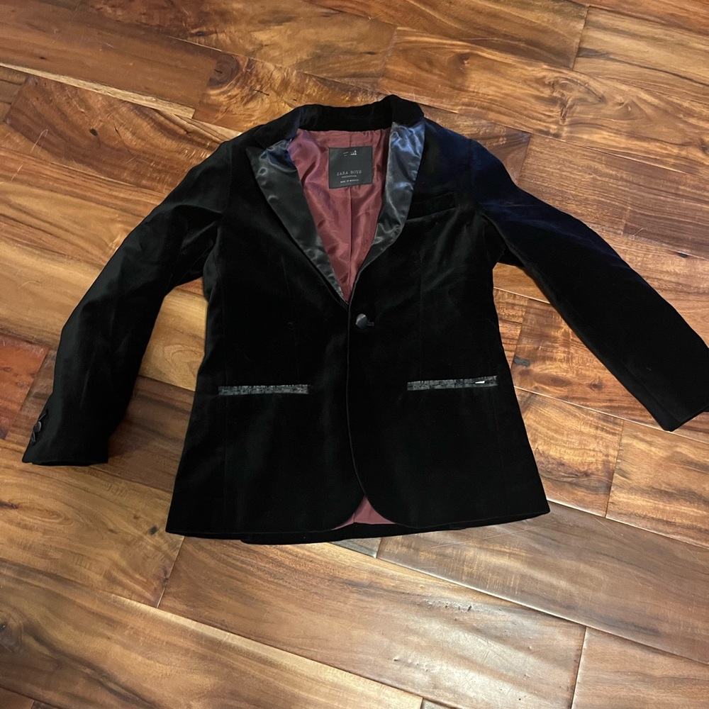 Zara boys black velvet blazer jacket size 8